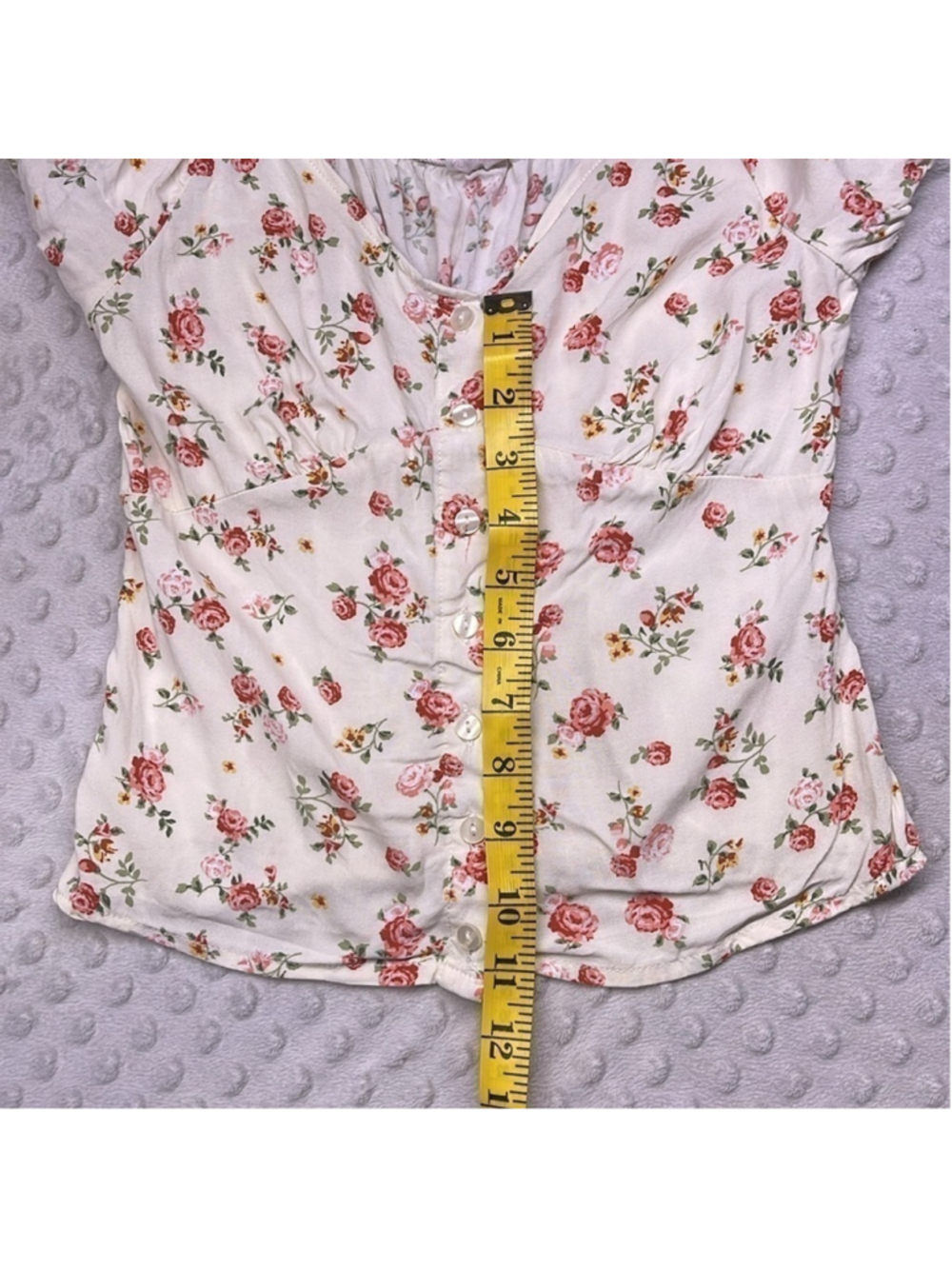 No Boundaries Button-Down Rose Shirred Babydoll Shirt XS - Picture 7 of 8